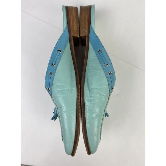 Vintage Lilly Pulitzer Blue Leather Slip On Mules Size 6.5 Tassels - Picture 4 of 8